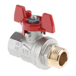 RS PRO Brass Full Bore, 2 Way, Ball Valve, BSPP 1/2in, 40 → 30bar Operating Pressure