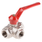 RS PRO Brass Reduced Bore, 3 Way, Ball Valve, BSPP 1in, 40bar Operating Pressure