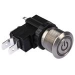 RS PRO Single Pole Double Throw (SPDT) Maintained White LED Push Button Switch, IP67, 19.1 (Dia.)mm, Panel Mount, Power