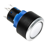 RS PRO Single Pole Double Throw (SPDT) Blue LED Push Button Switch, IP65, 22.2 (Dia.)mm, Panel Mount, 250V ac