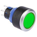 RS PRO Double Pole Double Throw (DPDT) Momentary Green LED Push Button Switch, IP65, 22.2 (Dia.)mm, Panel Mount, 250V ac
