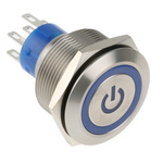 RS PRO Double Pole Double Throw (DPDT) Momentary Blue LED Push Button Switch, IP67, 25.2 (Dia.)mm, Panel Mount, Power