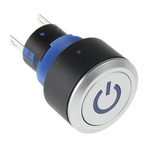 RS PRO Single Pole Double Throw (SPDT) Blue LED Push Button Switch, IP65, 22.2 (Dia.)mm, Panel Mount, Power Symbol,