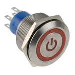 RS PRO Double Pole Double Throw (DPDT) Momentary Red LED Push Button Switch, IP67, 25.2 (Dia.)mm, Panel Mount, Power