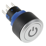 RS PRO Double Pole Double Throw (DPDT) Blue LED Push Button Switch, IP65, 22.2 (Dia.)mm, Panel Mount, Power Symbol,