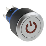 RS PRO Double Pole Double Throw (DPDT) Red LED Push Button Switch, IP65, 22.2 (Dia.)mm, Panel Mount, Power Symbol, 250V