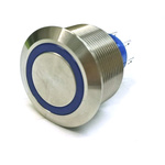 RS PRO Double Pole Double Throw (DPDT) Momentary Blue LED Push Button Switch, IP67, 25.2 (Dia.)mm, Panel Mount, 250V ac