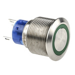 RS PRO Single Pole Double Throw (SPDT) Green LED Push Button Switch, IP67, 22.2 (Dia.)mm, Panel Mount, 250V ac