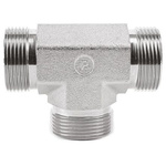 Parker Hydraulic Tee Threaded Adapter 8JMK4S, Connector A G 1/2 Male Connector B G 1/2 Male