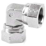 Parker Steel Zinc Plated Hydraulic Elbow Threaded Adapter, 8E6MK4S, G 1/2 Female G 1/2 Female