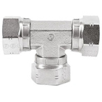 Parker Hydraulic Tee Threaded Adapter 16J6MK4S, Connector A G 1 Female Connector B G 1 Female