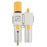 RS PRO G 1/4 Filter Regulator Lubricator, Manual Drain, 40μ Filtration Size - With Pressure Gauge