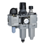 Parker BSPP 1/4 FRL, Pulse Drain, 5μ Filtration Size - With Pressure Gauge