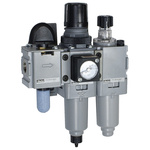 Parker BSPP 1/4 FRL, Manual Drain, 5μ Filtration Size - With Pressure Gauge