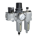 Parker BSPP 1/2 FRL, Manual Drain, 5μ Filtration Size - With Pressure Gauge
