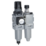 Parker G 1/4 FRL, Pulse Drain, 5μ Filtration Size - With Pressure Gauge
