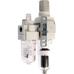 SMC G 1/4 FRL, Automatic Drain, 5μm Filtration Size - With Pressure Gauge