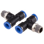 RS PRO Tee Threaded Adaptor, Push In 8 mm to Push In 8 mm, Threaded-to-Tube Connection Style