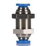 RS PRO Bulkhead Tube-to-Tube Adaptor, Push In 6 mm to Push In 6 mm, Tube-to-Tube Connection Style