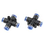 RS PRO Cross Tube-to-Tube Adaptor, Push In 4 mm to Push In 4 mm, Tube-to-Tube Connection Style