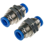 RS PRO Bulkhead Tube-to-Tube Adaptor, Push In 12 mm to Push In 12 mm, Tube-to-Tube Connection Style