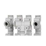 SMC KQ2 Series Tee Tube-to-Tube Adaptor Push In 8 mm, Push In 8 mm to Push In 8 mm, Tube-to-Tube Connection Style
