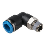 Festo QS Series Elbow Threaded Adaptor, R 1/8 Male to Push In 8 mm, Threaded-to-Tube Connection Style, 153048