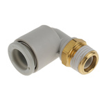 SMC KQ2 Series Elbow Threaded Adaptor, R 1/8 Male to Push In 8 mm, Threaded-to-Tube Connection Style