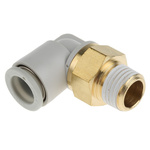 SMC KQ2 Series Elbow Threaded Adaptor, R 1/4 Male to Push In 10 mm, Threaded-to-Tube Connection Style