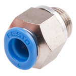 Festo QS Series Straight Threaded Adaptor, G 1/8 Male to Push In 6 mm, Threaded-to-Tube Connection Style, 186265