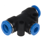 Festo QSMT Series Tee Tube-to-Tube Adaptor Push In 4 mm, Push In 6 mm to Push In 6 mm, Tube-to-Tube Connection Style,