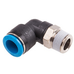 Festo QS Series Elbow Threaded Adaptor, R 3/8 Male to Push In 12 mm, Threaded-to-Tube Connection Style, 153053