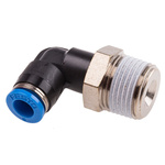 Festo QS Series Elbow Threaded Adaptor, R 3/8 Male to Push In 6 mm, Threaded-to-Tube Connection Style, 190660