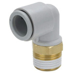 SMC KQ2 Series Elbow Threaded Adaptor, R 1/8 Male to Push In 8 mm, Threaded-to-Tube Connection Style