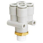 SMC KQ2 Series Bulkhead Threaded-to-Tube Adaptor, R 1/8 Male to Push In 6 mm, Threaded-to-Tube Connection Style