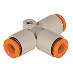 SMC KQ2 Series Tee Tube-to-Tube Adaptor Push In 3/16 in, Push In 3/16 in to Push In 3/16 in, Tube-to-Tube Connection
