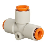 SMC KQ2 Series Tee Tube-to-Tube Adaptor Push In 3/8 in, Push In 1/4 in to Push In 1/4 in, Tube-to-Tube Connection Style