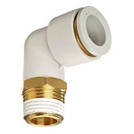 SMC KQ2 Series Elbow Threaded Adaptor, R 3/8 Male to Push In 8 mm, Threaded-to-Tube Connection Style