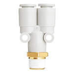 SMC KQ2U Series Y Fitting, Push In 12 mm to Push In 12 mm, Threaded-to-Tube Connection Style