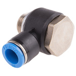 Festo QS Series Elbow Threaded Adaptor, G 3/8 Male to Push In 10 mm, Threaded-to-Tube Connection Style, 186144