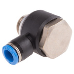 Festo QS Series Elbow Threaded Adaptor, G 3/8 Male to Push In 8 mm, Threaded-to-Tube Connection Style, 186142