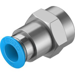 Festo Straight Threaded Adaptor, G 3/8 Female to Push In 10 mm, Threaded-to-Tube Connection Style, 130716