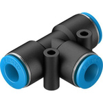 Festo QST-8-50 Series Tee Tube-to-Tube Adaptor, Push In 8 mm to Push In 8 mm, Tube-to-Tube Connection Style, 130804