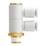 SMC KQ2 Series Double Branch Universal Male Elbow, R 3/8 to Push In 12 mm, Threaded-to-Tube Connection Style
