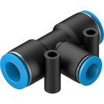 Festo QST-10-8-50 Series Tee Tube-to-Tube Adaptor, Push In 10 mm to Push In 8 mm, Tube-to-Tube Connection Style, 130822