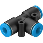 Festo QST-6-100 Series Tee Tube-to-Tube Adaptor, Push In 6 mm to Push In 6 mm, Tube-to-Tube Connection Style, 130803