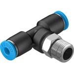 Festo Tee Threaded Adaptor, Push In 4 mm to Push In 4 mm, Threaded-to-Tube Connection Style, 130793