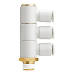SMC KQ2 Series Triple Branch Universal Male Elbow, R 3/8 to Push In 12 mm, Threaded-to-Tube Connection Style