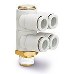 SMC KQ2 Series Double Branch Universal Male Elbow, R 3/8 to Push In 8 mm, Threaded-to-Tube Connection Style