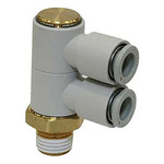 SMC KQ2 Series Elbow Threaded Adaptor, R 3/8 Male to Push In 8 mm, Threaded-to-Tube Connection Style